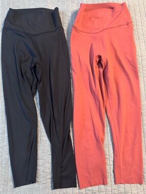 2 pair High-Waist Performance Leggings - Black & Coral Capri length (calf)
